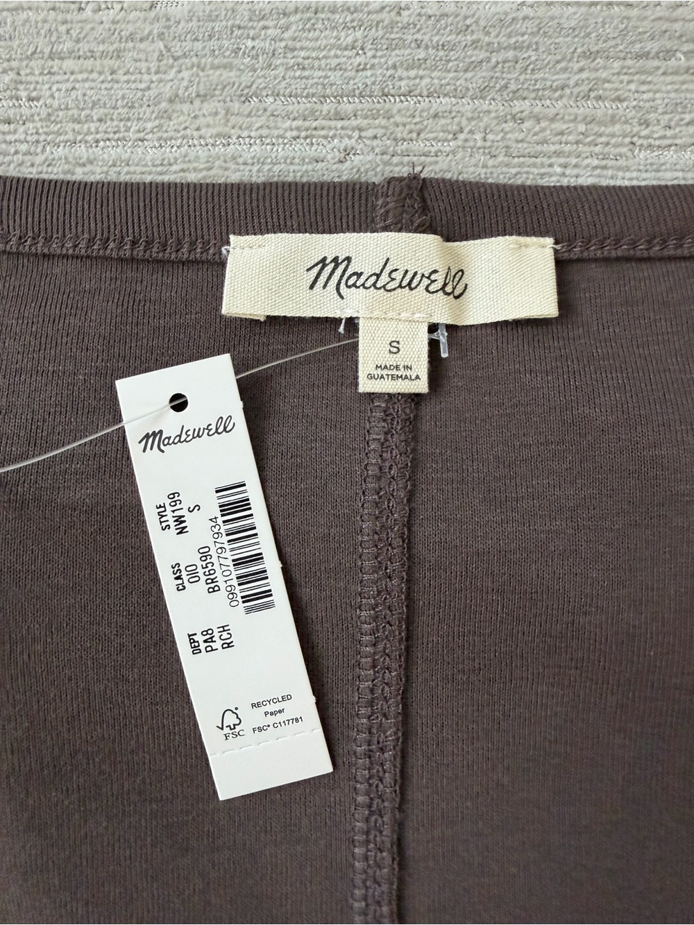 Madewell Puff Sleeve Scoop Neck Tee Brown Cotton Top Size S NWT - Picture 5 of 7
